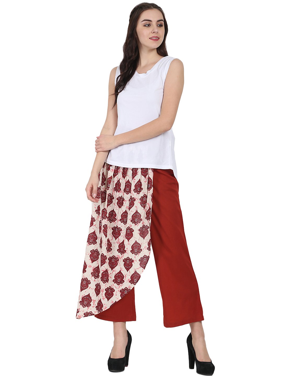 Solid Maroon Cotton Ankle Length Palazzo | LASVINI - Redefining Indian Fashion with Elegance