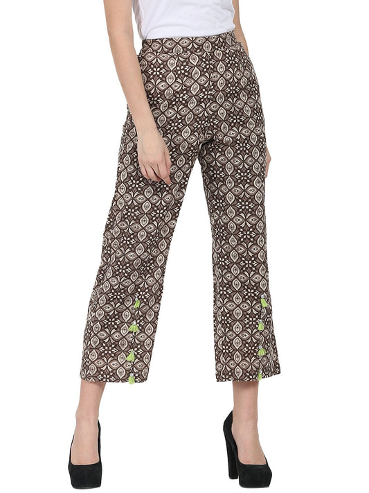 Brown Printed Ankle Length Cotton Palazzo | LASVINI - Redefining Indian Fashion with Elegance