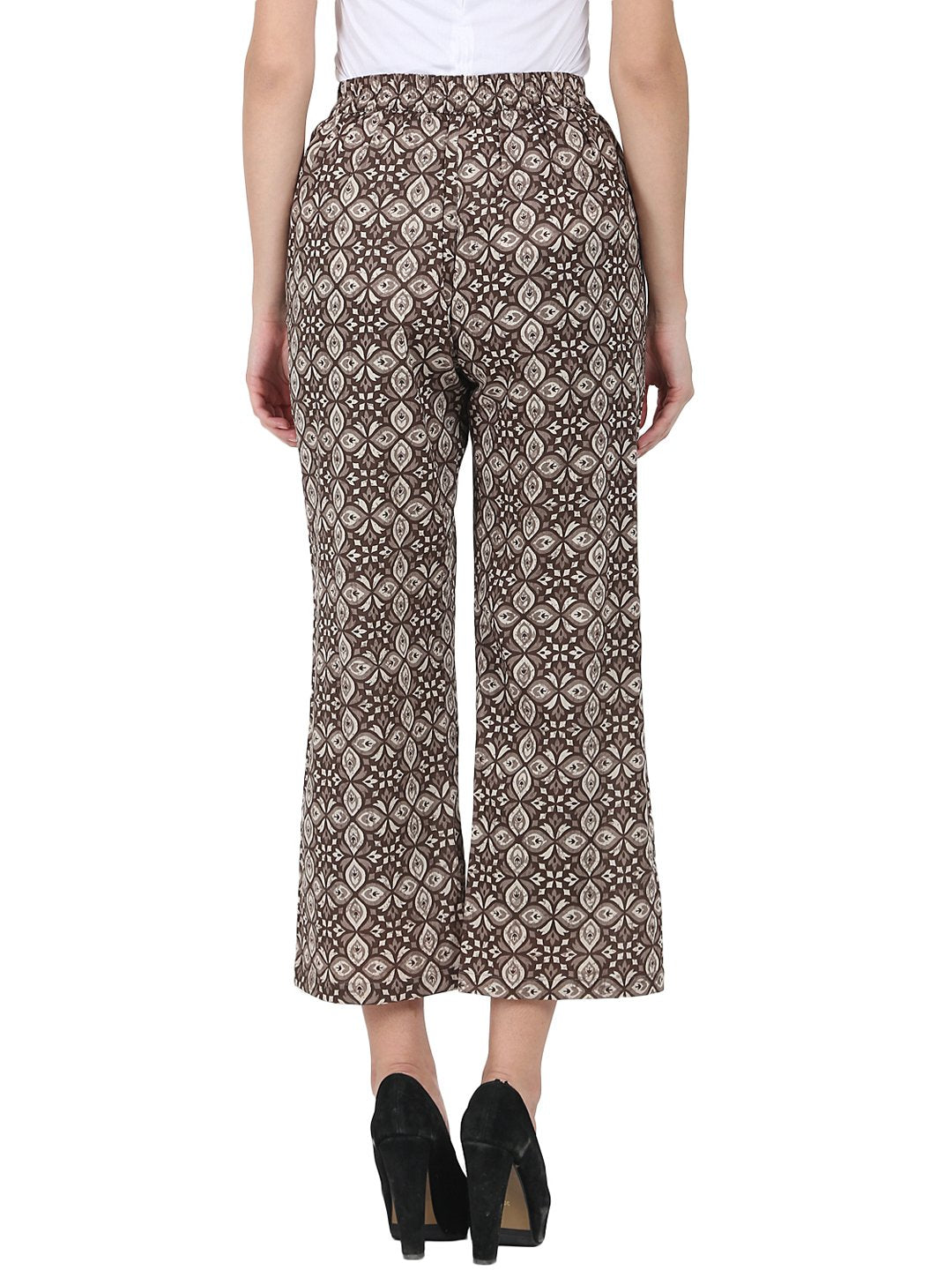 Brown Printed Ankle Length Cotton Palazzo | LASVINI - Redefining Indian Fashion with Elegance