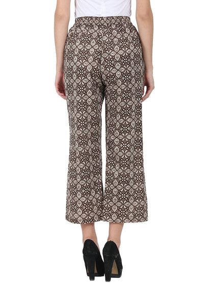 Brown Printed Ankle Length Cotton Palazzo | LASVINI - Redefining Indian Fashion with Elegance