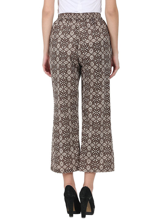 Brown Printed Ankle Length Cotton Palazzo | LASVINI - Redefining Indian Fashion with Elegance