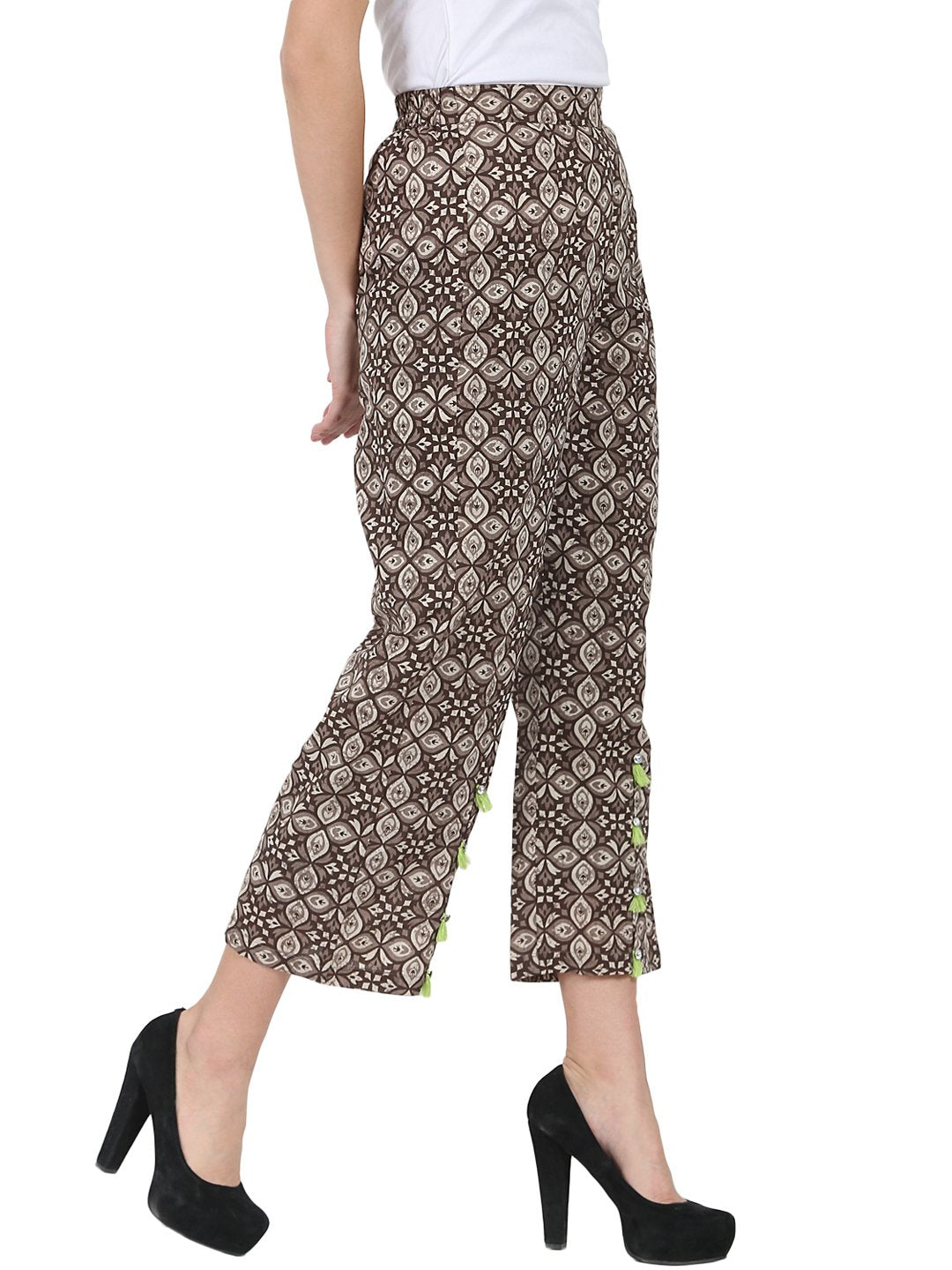 Brown Printed Ankle Length Cotton Palazzo | LASVINI - Redefining Indian Fashion with Elegance