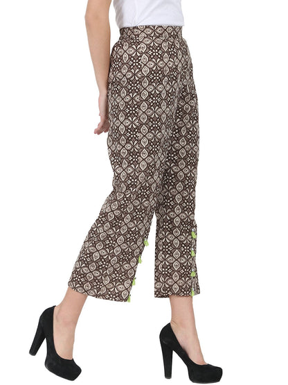 Brown Printed Ankle Length Cotton Palazzo | LASVINI - Redefining Indian Fashion with Elegance