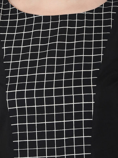 Black Printed Sleeveless Cotton Floor Length A-Line Kurta | LASVINI - Redefining Indian Fashion with Elegance