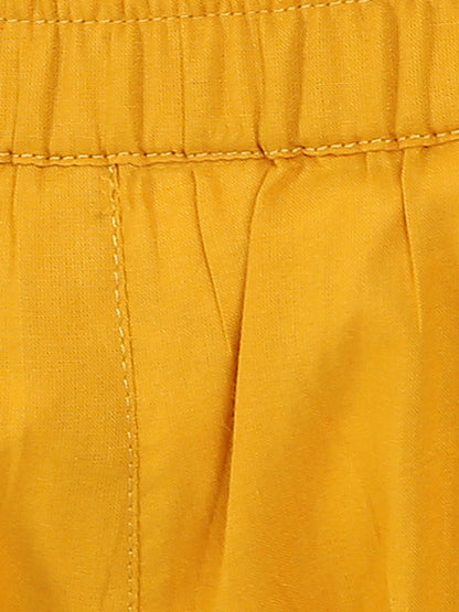 Red & Yellow Printed 3/4Th Sleeve Cotton Double Layer A-Line Kurta With Yellow Ankle Length Palazzo | LASVINI - Redefining Indian Fashion with Elegance