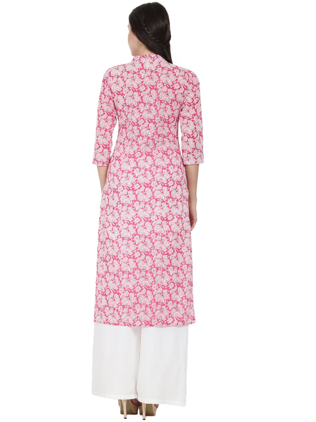 Pink Printed 3/4Th Sleeve Cotton Kurta | LASVINI - Redefining Indian Fashion with Elegance