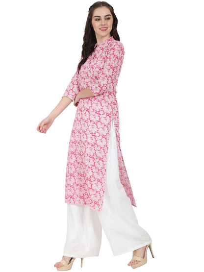 Pink Printed 3/4Th Sleeve Cotton Kurta | LASVINI - Redefining Indian Fashion with Elegance