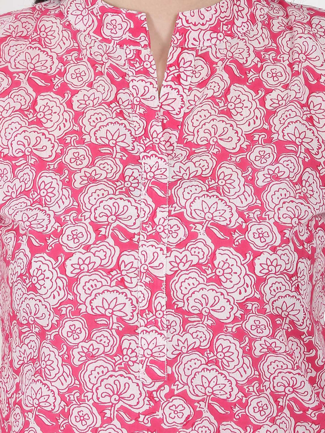 Pink Printed 3/4Th Sleeve Cotton Kurta | LASVINI - Redefining Indian Fashion with Elegance