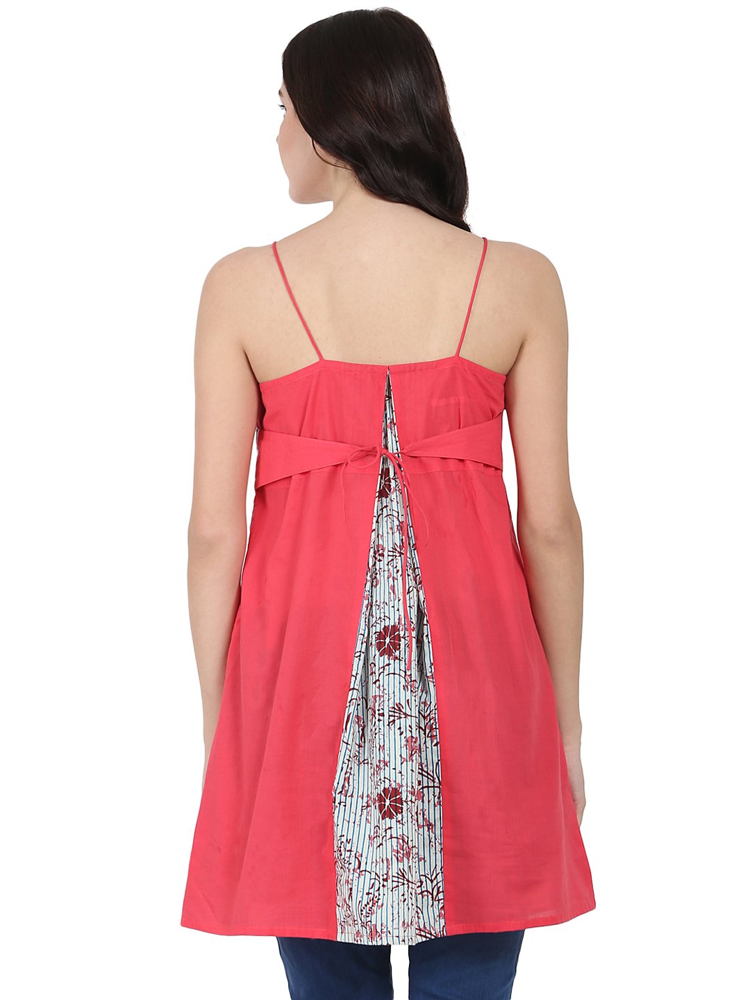 Pink Shoulder Strap Cotton Yoke Printed Tunic | LASVINI - Redefining Indian Fashion with Elegance