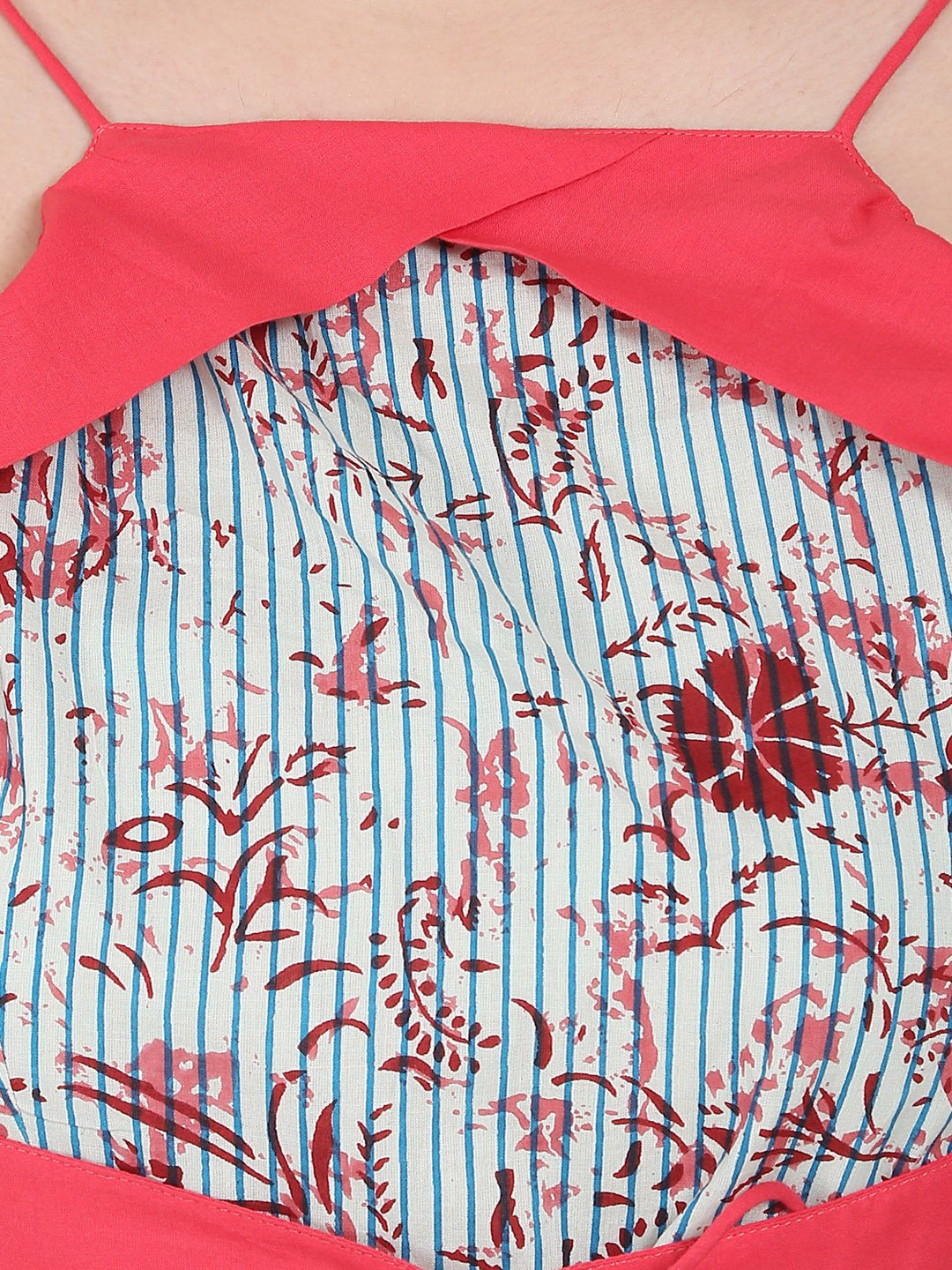 Pink Shoulder Strap Cotton Yoke Printed Tunic | LASVINI - Redefining Indian Fashion with Elegance