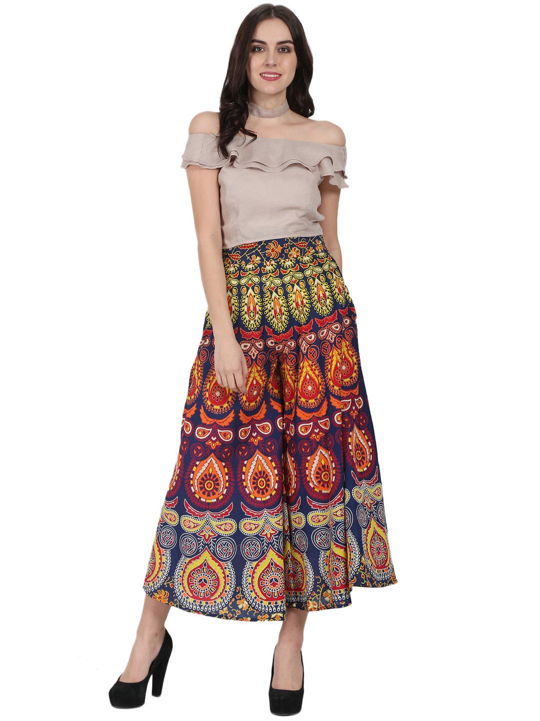Multi Printed Ankle Length Cotton Flared Skirt | LASVINI - Redefining Indian Fashion with Elegance