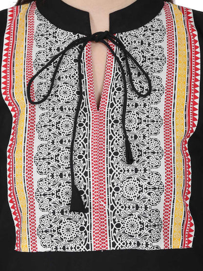 Black 3/4Th Sleeve Cotton Kurta With Off White Printed Ankle Length Flared Skirt | LASVINI - Redefining Indian Fashion with Elegance