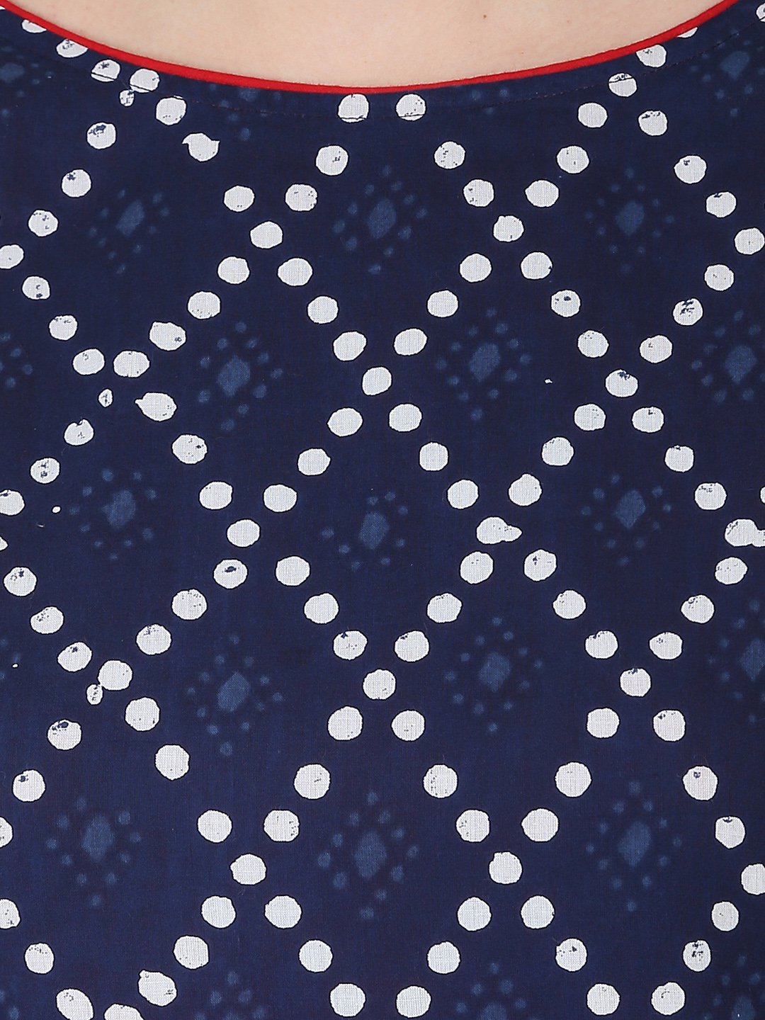 Red Printed 3/4Th Sleeve Cotton Kurta With Blue Printed Skirt | LASVINI - Redefining Indian Fashion with Elegance