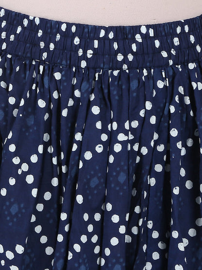 Red Printed 3/4Th Sleeve Cotton Kurta With Blue Printed Skirt | LASVINI - Redefining Indian Fashion with Elegance