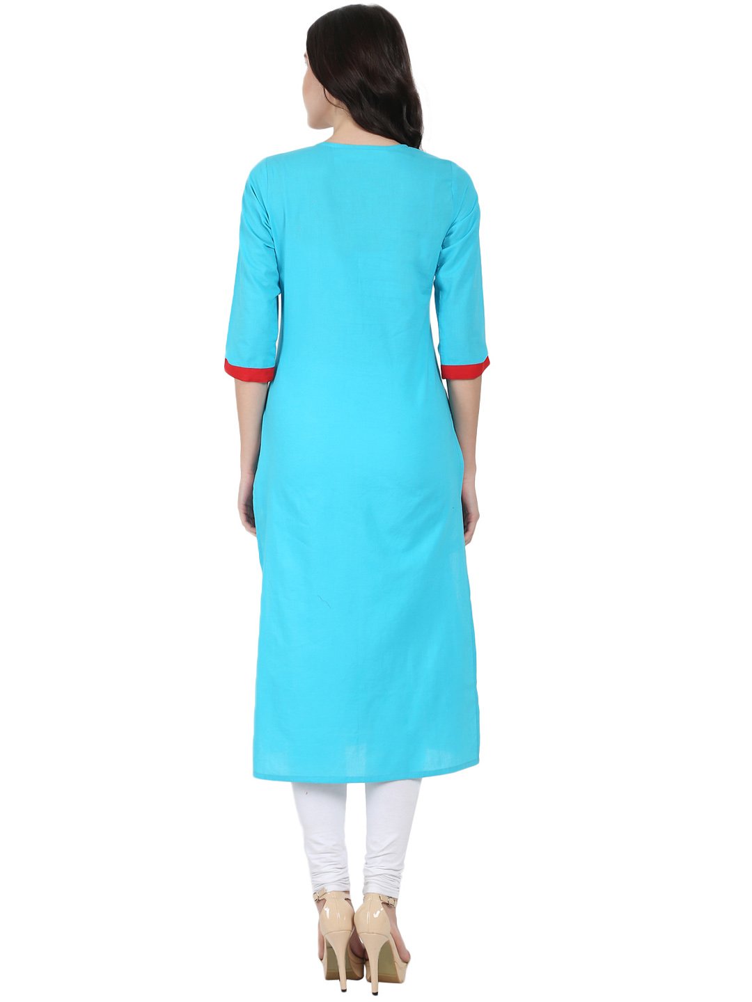 Blue 3/4Th Sleeve Block Printed A-Line Kurta | LASVINI - Redefining Indian Fashion with Elegance