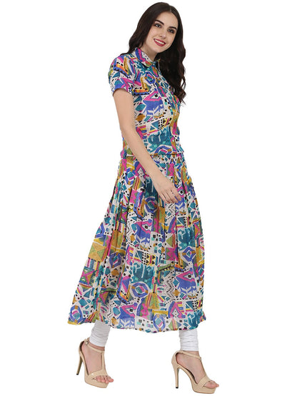 Multi Printed Half Sleeve Georgette Anarkali Kurta | LASVINI - Redefining Indian Fashion with Elegance