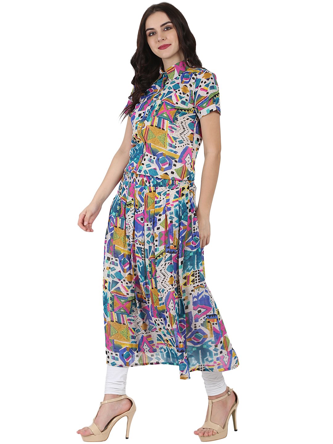 Multi Printed Half Sleeve Georgette Anarkali Kurta | LASVINI - Redefining Indian Fashion with Elegance