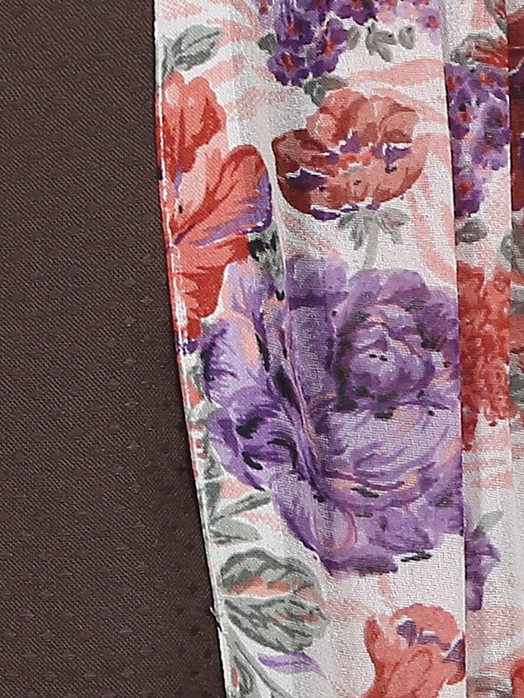 Coffee Brown Flower Printed 3/4Th Sleeve Drape Style Cotton Anarkali Kurta | LASVINI - Redefining Indian Fashion with Elegance