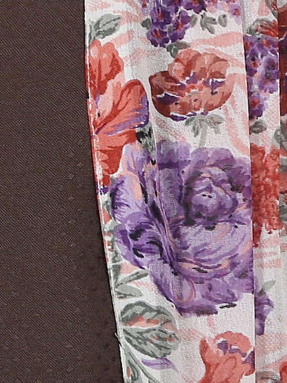 Coffee Brown Flower Printed 3/4Th Sleeve Drape Style Cotton Anarkali Kurta | LASVINI - Redefining Indian Fashion with Elegance