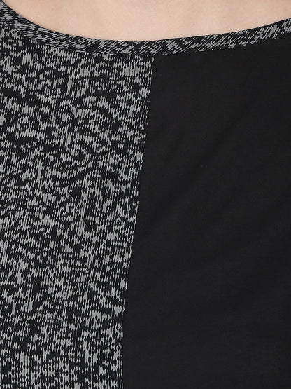 Black Printed 3/4Th Sleeve Cotton A-Line Kurta | LASVINI - Redefining Indian Fashion with Elegance