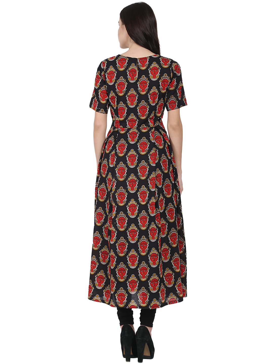 Black Printed Half Sleeve Cotton Anarkali Kurta | LASVINI - Redefining Indian Fashion with Elegance