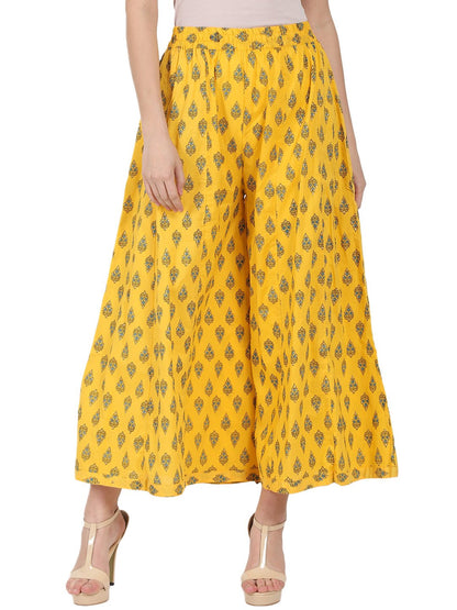 Yellow Printed Ankle Length Cotton Palazzo | LASVINI - Redefining Indian Fashion with Elegance