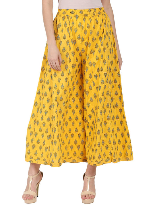 Yellow Printed Ankle Length Cotton Palazzo | LASVINI - Redefining Indian Fashion with Elegance