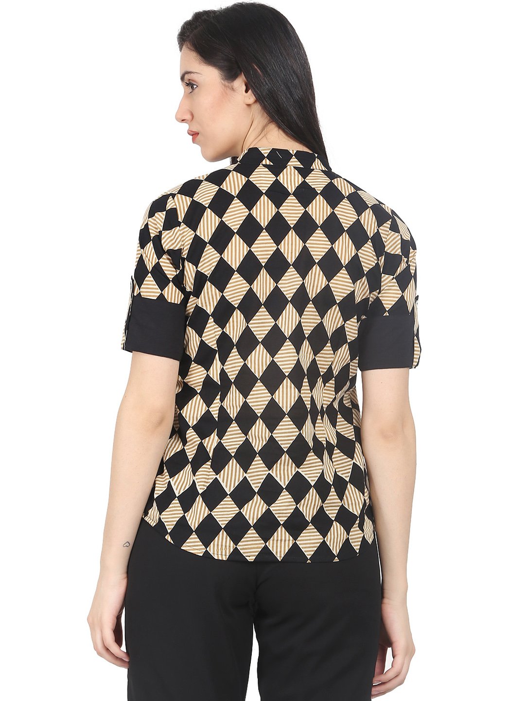 Women Black & Beige Slim Fit Checked Casual Shirt | LASVINI - Redefining Indian Fashion with Elegance