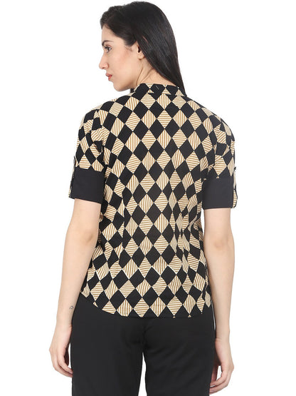 Women Black & Beige Slim Fit Checked Casual Shirt | LASVINI - Redefining Indian Fashion with Elegance