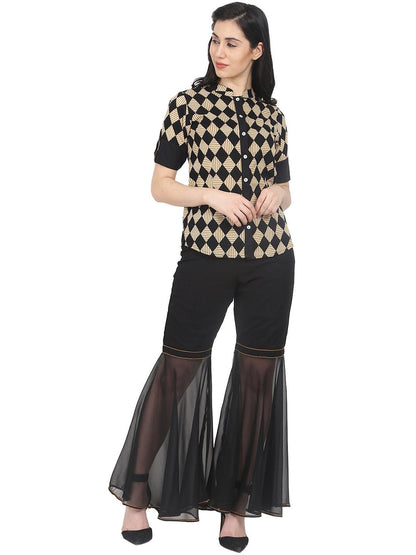 Black Ankle Length Georgette Sharara | LASVINI - Redefining Indian Fashion with Elegance