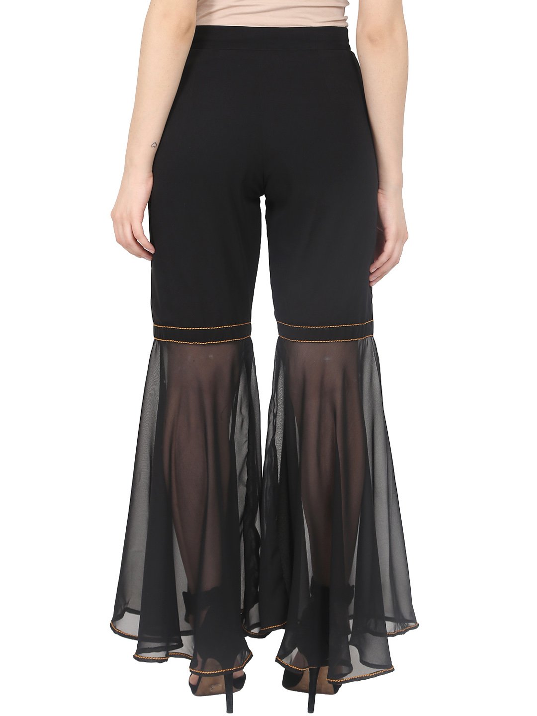 Black Ankle Length Georgette Sharara | LASVINI - Redefining Indian Fashion with Elegance