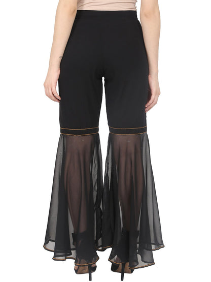 Black Ankle Length Georgette Sharara | LASVINI - Redefining Indian Fashion with Elegance