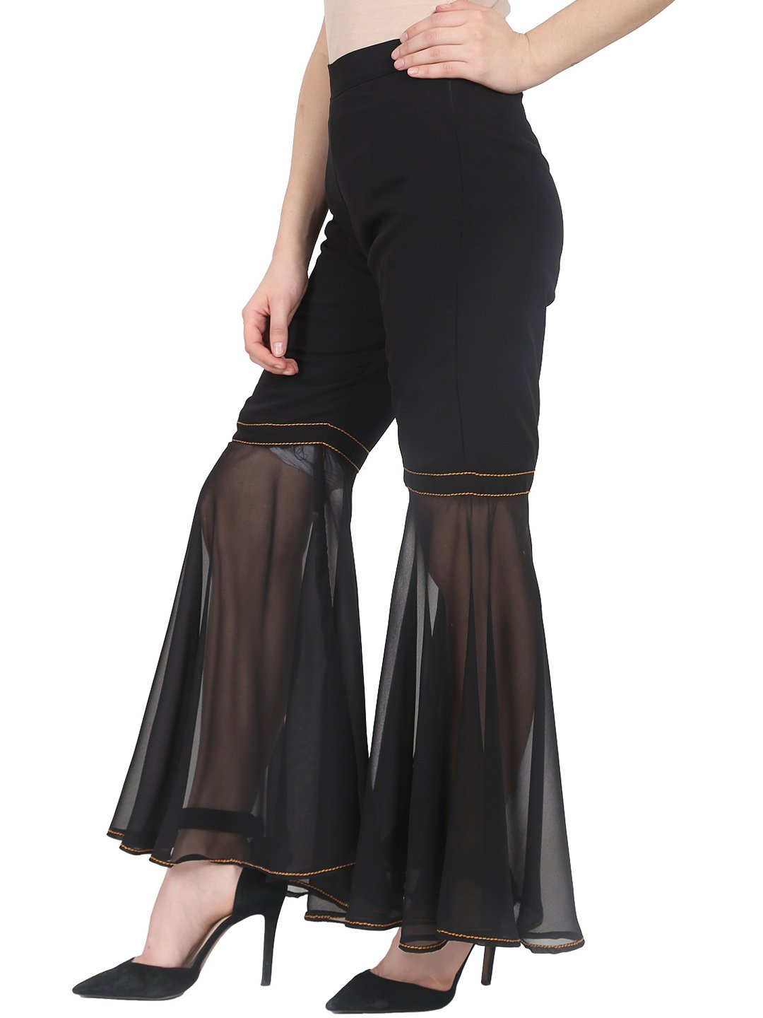 Black Ankle Length Georgette Sharara | LASVINI - Redefining Indian Fashion with Elegance