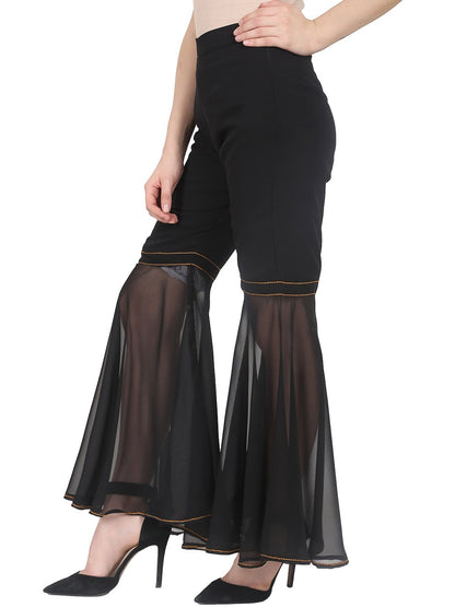 Black Ankle Length Georgette Sharara | LASVINI - Redefining Indian Fashion with Elegance
