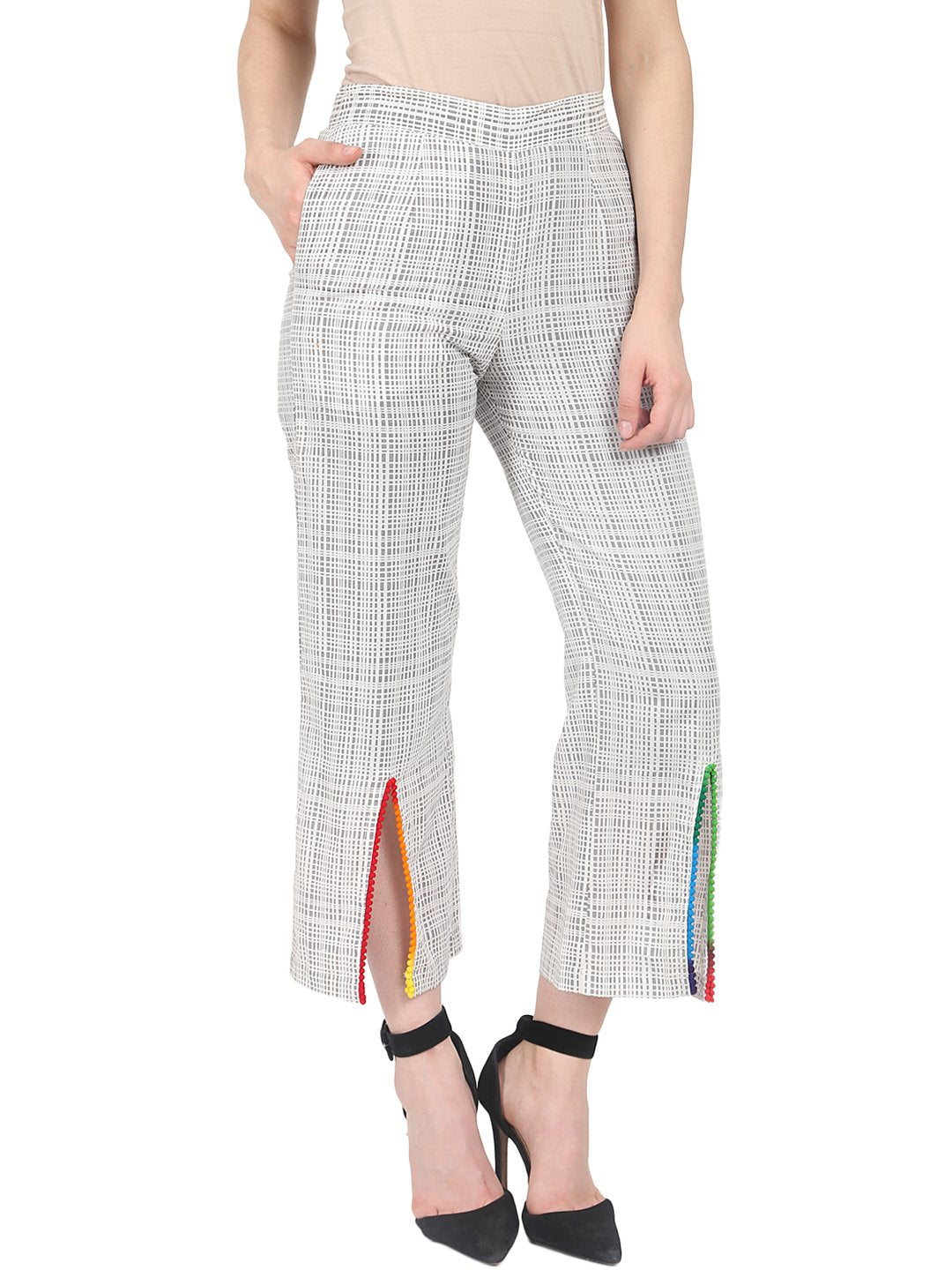 Off White Printed Cotton Calf Length Palazzo | LASVINI - Redefining Indian Fashion with Elegance