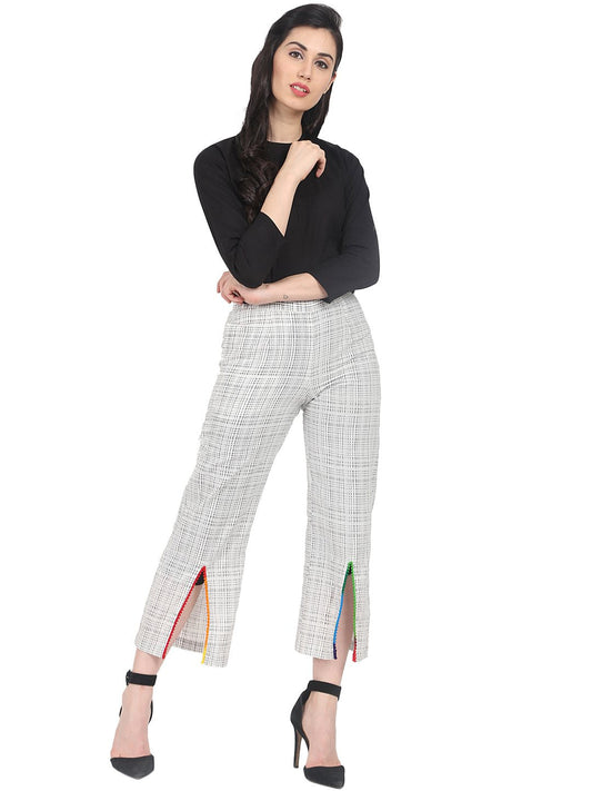 Off White Printed Cotton Calf Length Palazzo | LASVINI - Redefining Indian Fashion with Elegance