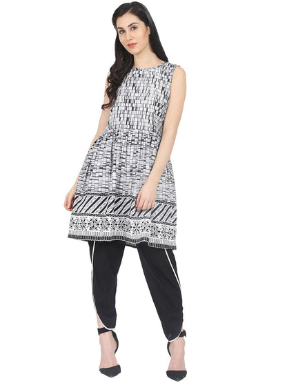 Women Grey Checked A-Line Kurta | LASVINI - Redefining Indian Fashion with Elegance