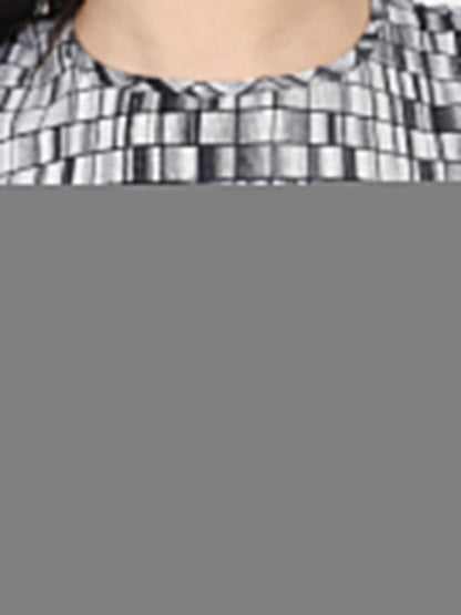 Women Grey Checked A-Line Kurta | LASVINI - Redefining Indian Fashion with Elegance