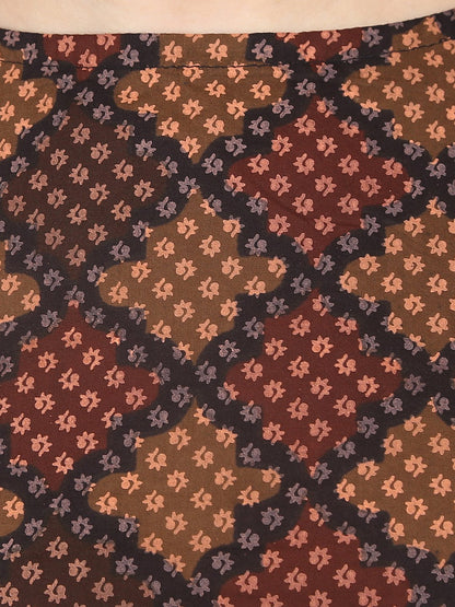 Brown Check Sleeveless Crop Top With Striped Calf Length Flared Palazzo | LASVINI - Redefining Indian Fashion with Elegance