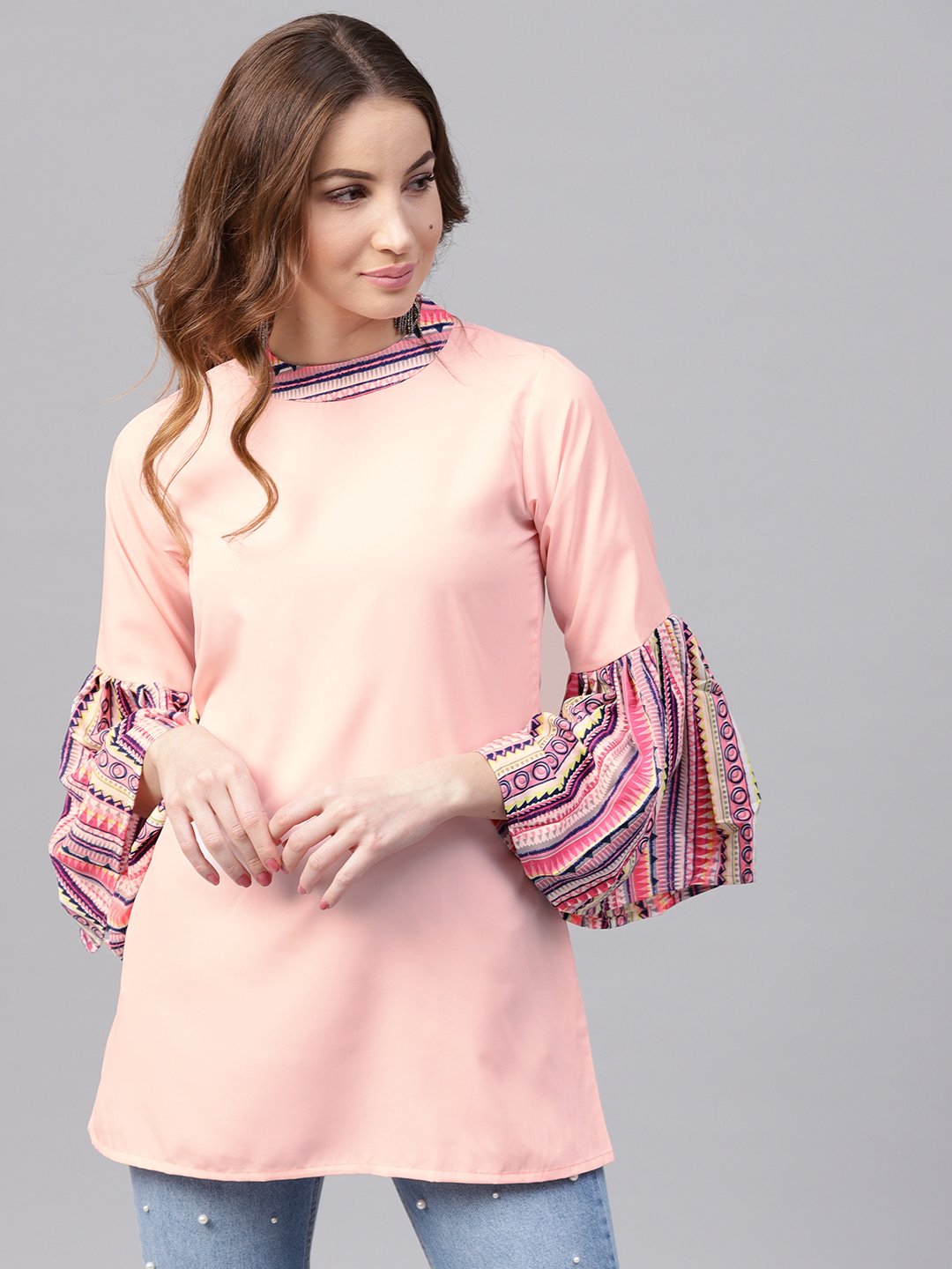 Solid Pink Flared Sleeve Crepe Tunics | LASVINI - Redefining Indian Fashion with Elegance