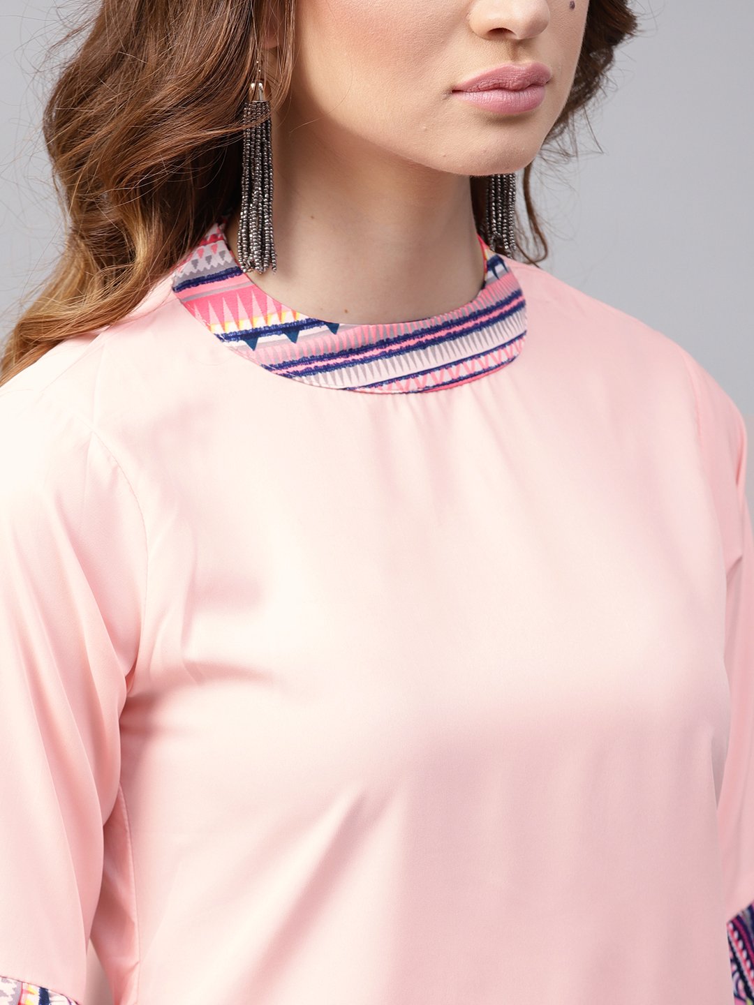 Solid Pink Flared Sleeve Crepe Tunics | LASVINI - Redefining Indian Fashion with Elegance