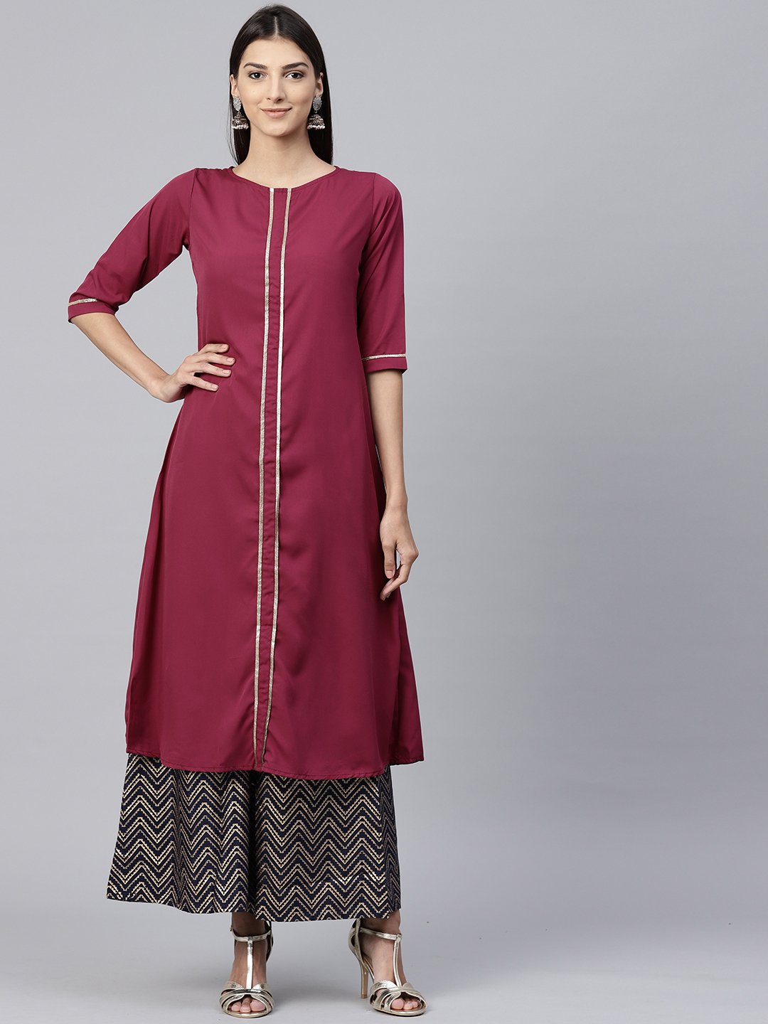 Pink Half Sleeve Crepe A-Line Kurta | LASVINI - Redefining Indian Fashion with Elegance