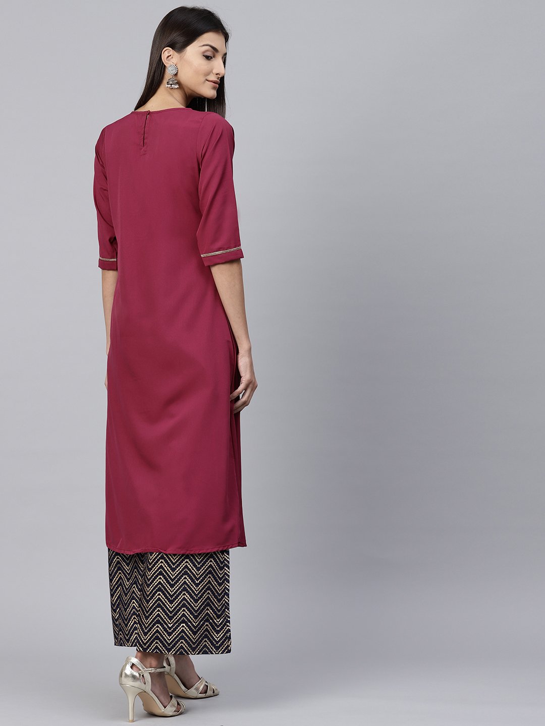 Pink Half Sleeve Crepe A-Line Kurta | LASVINI - Redefining Indian Fashion with Elegance
