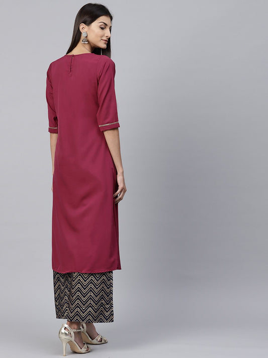 Pink Half Sleeve Crepe A-Line Kurta | LASVINI - Redefining Indian Fashion with Elegance