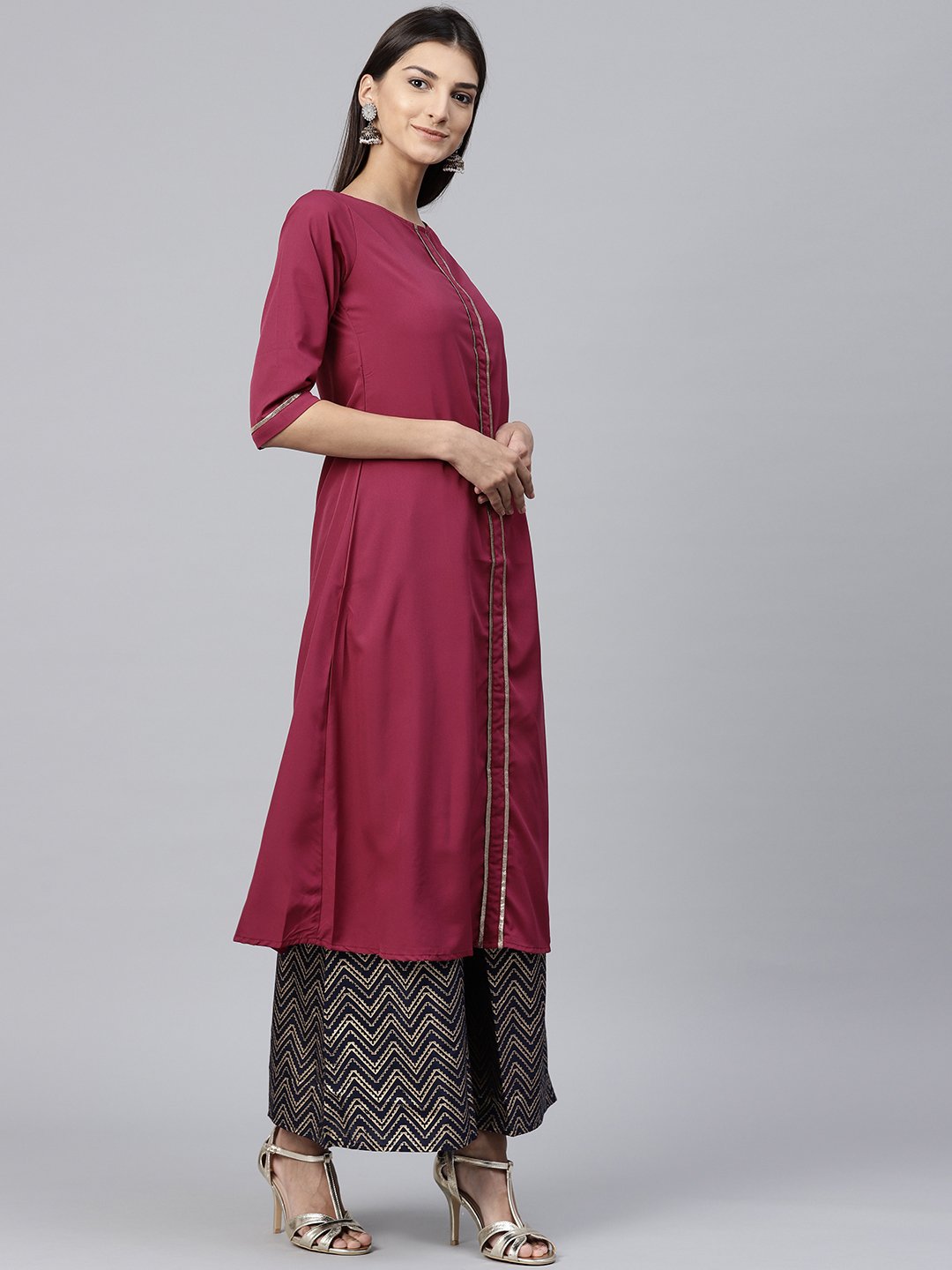 Pink Half Sleeve Crepe A-Line Kurta | LASVINI - Redefining Indian Fashion with Elegance