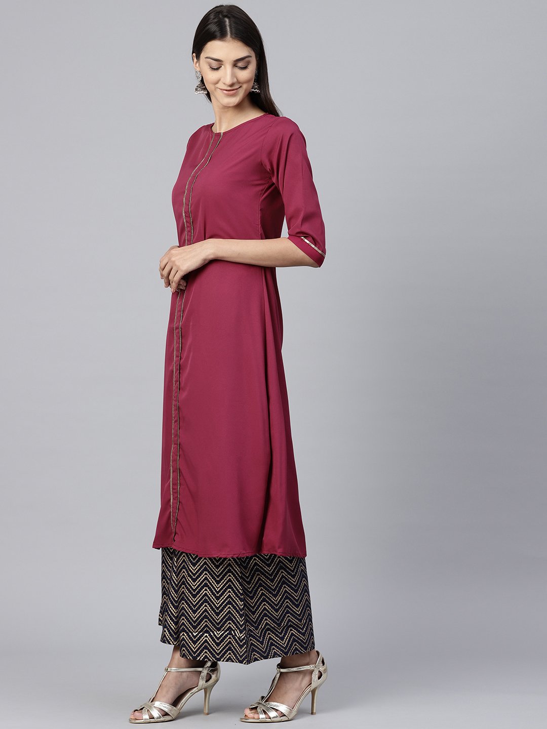 Pink Half Sleeve Crepe A-Line Kurta | LASVINI - Redefining Indian Fashion with Elegance