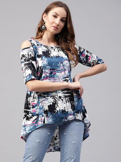 Multi Printed Half Cold Shoulder Sleeve Rayon Tunics | LASVINI - Redefining Indian Fashion with Elegance