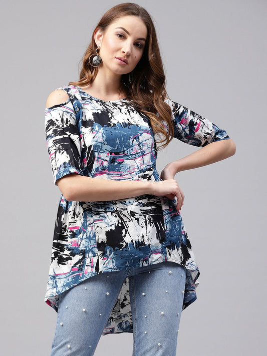 Multi Printed Half Cold Shoulder Sleeve Rayon Tunics | LASVINI - Redefining Indian Fashion with Elegance