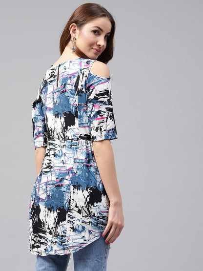 Multi Printed Half Cold Shoulder Sleeve Rayon Tunics | LASVINI - Redefining Indian Fashion with Elegance