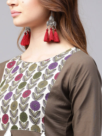 Grey 3/4Th Sleeve Cotton Kurta With Printed Ankle Length Palazzo | LASVINI - Redefining Indian Fashion with Elegance
